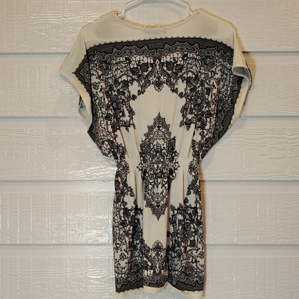 XXI FOREVER 21 DRESS/ TUNIC Womens S/P Black White PAISLEY Floral Art Y2K 90S - Picture 3 of 7